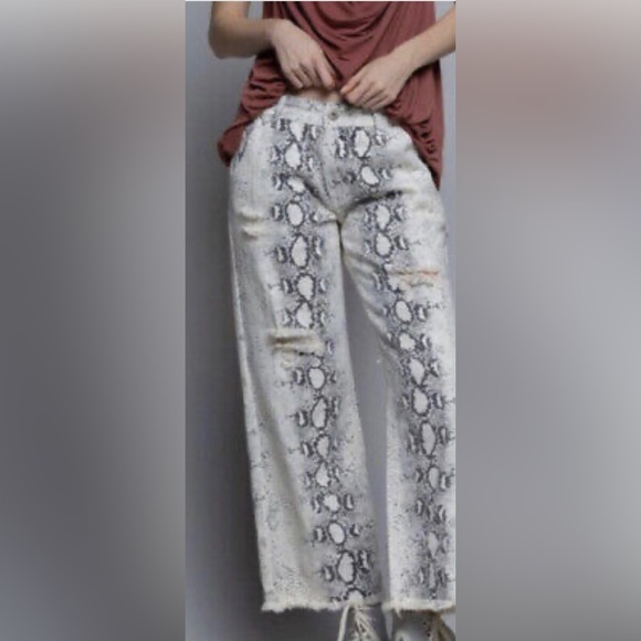 Pink Python Distressed Jeans - Picture 1 of 6